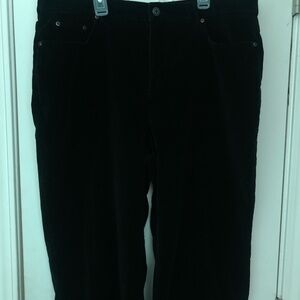 Very attractive black pants. Velveteen and straight leg with a little flare.